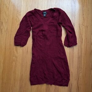 Adrianna Papell Burgundy 100% wool Sweater Dress with Puff Sleeves and V-Neck